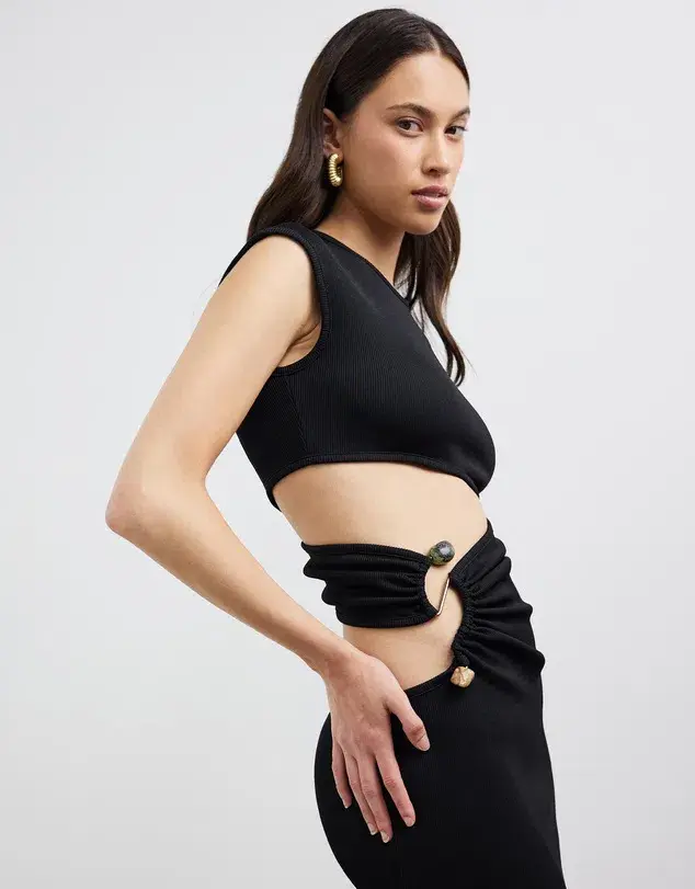Christopher Esber Elongated Distorted Quartz Split Dress Black Size 8 - Image 4