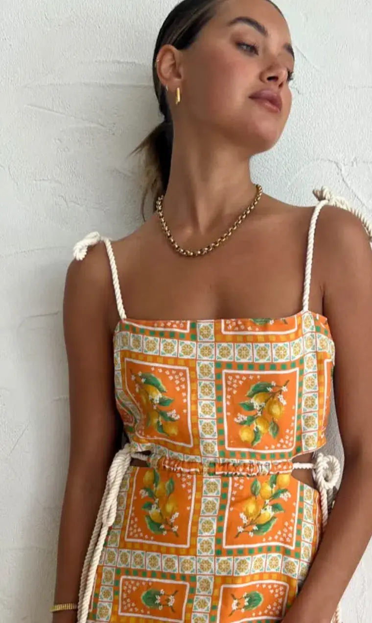By Nicola Lemonade Tie Maxi Dress in Orange Mosaic Size AU 10 - Image 5