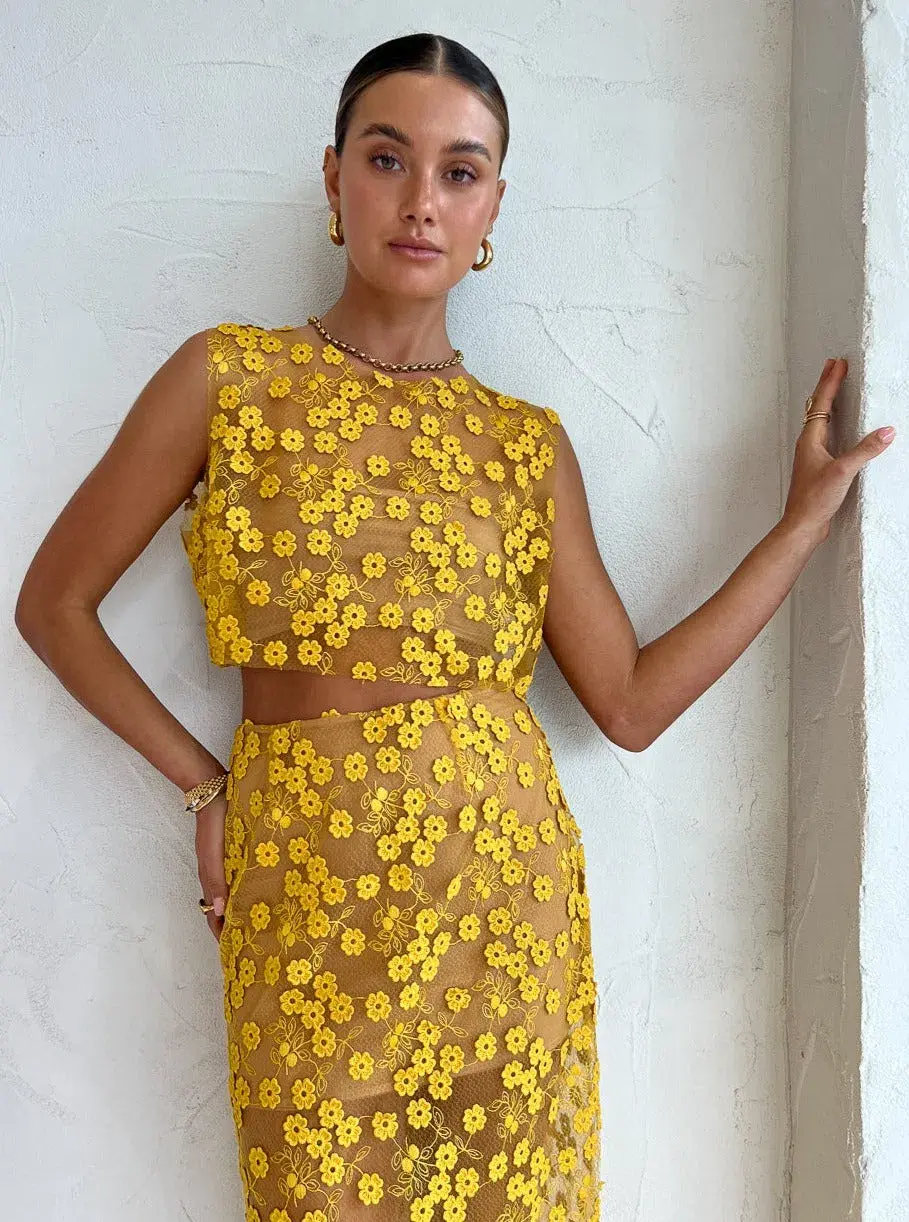 Rumer Rosella Crop and Skirt Set in Yellow Size 6 - Image 2