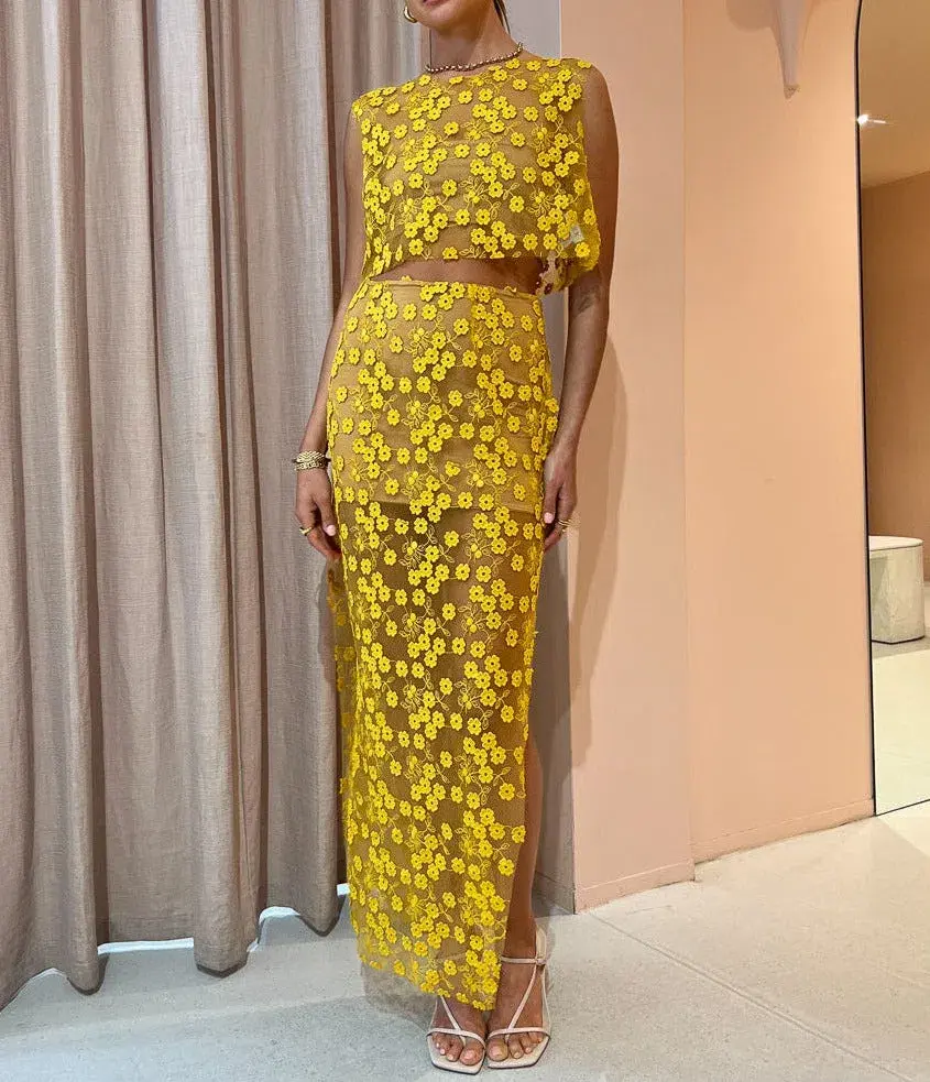 Rumer Rosella Crop and Skirt Set in Yellow Size 6 - Image 1