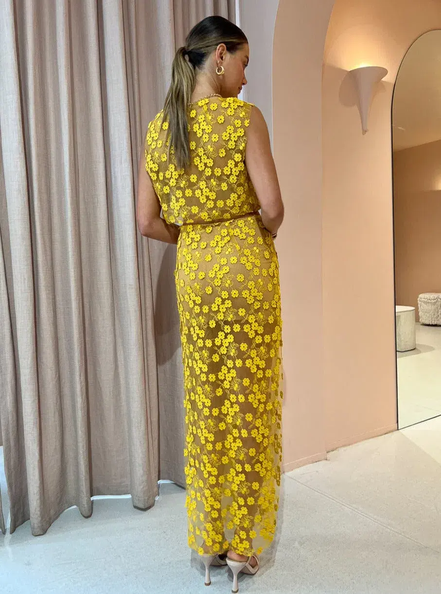 Rumer Rosella Crop and Skirt Set in Yellow Size 6 - Image 3