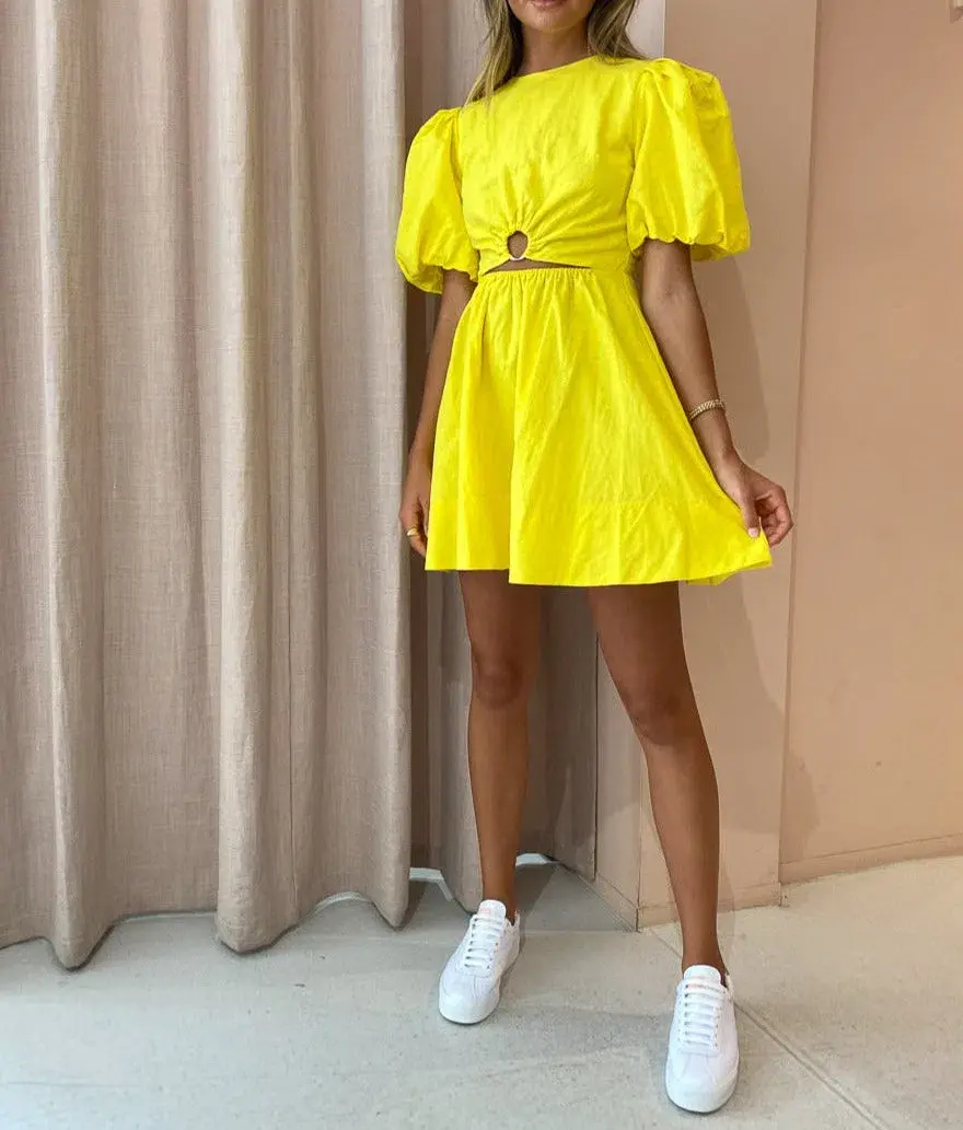 By Nicola Dahlia Ring Detail Mini Dress Yellow Size 10 - Image 1