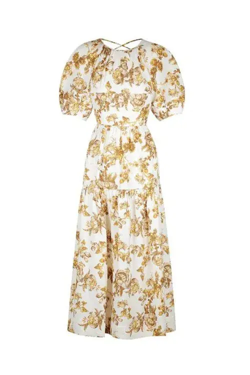 Shona Joy Bella Linen Short Sleeve Midi Dress Floral Size 8 / S for rent on The Volte - main image