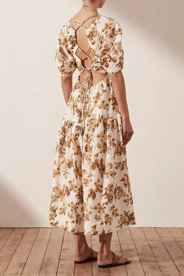 Shona Joy Bella Linen Short Sleeve Midi Dress Floral Size 8 / S - Image 2