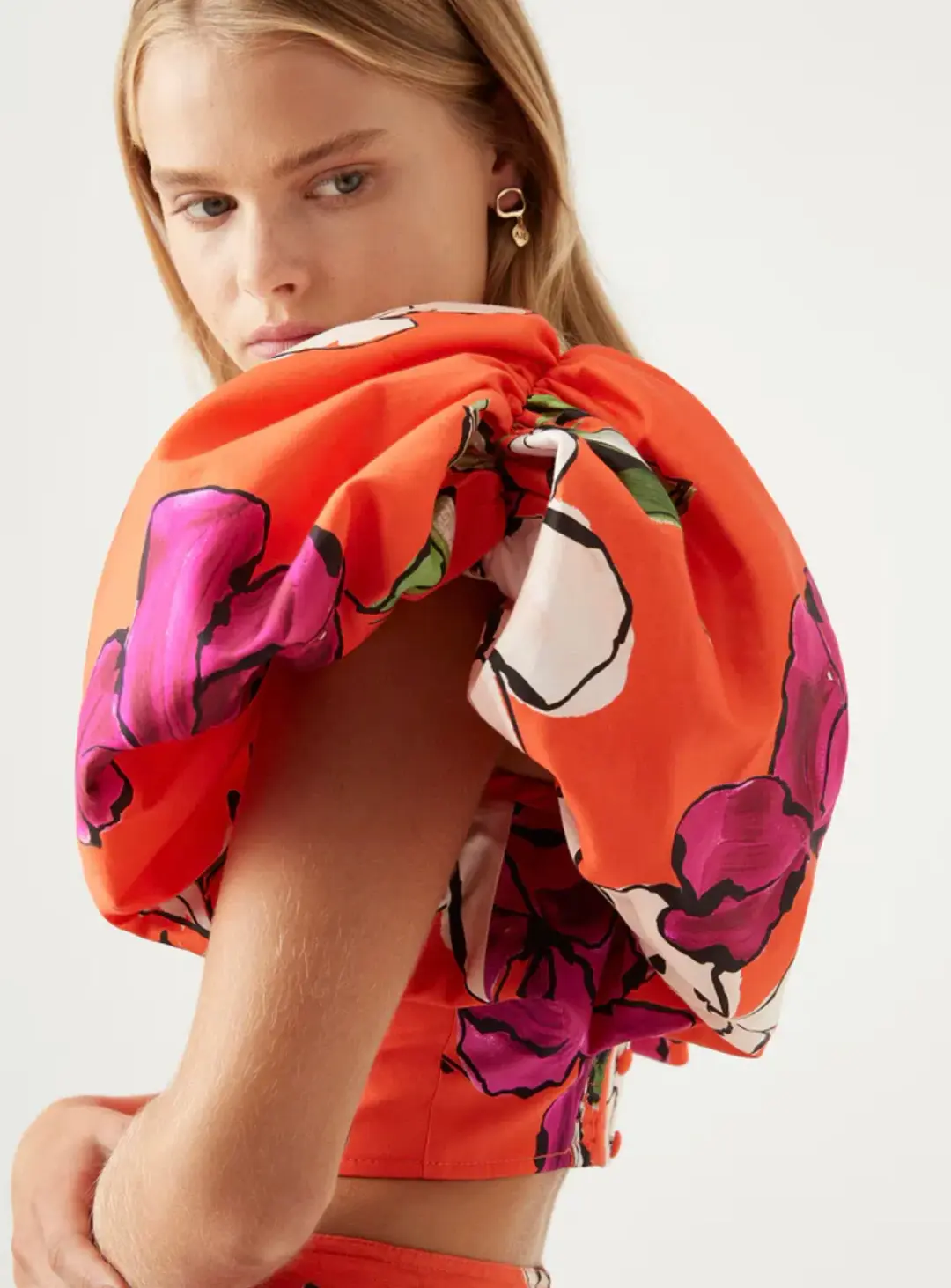 Aje Marcel Puff Sleeve Bodice & Lewis Tuck Detail Midi Skirt Set Floral Size 8 / S for rent on The Volte - main image