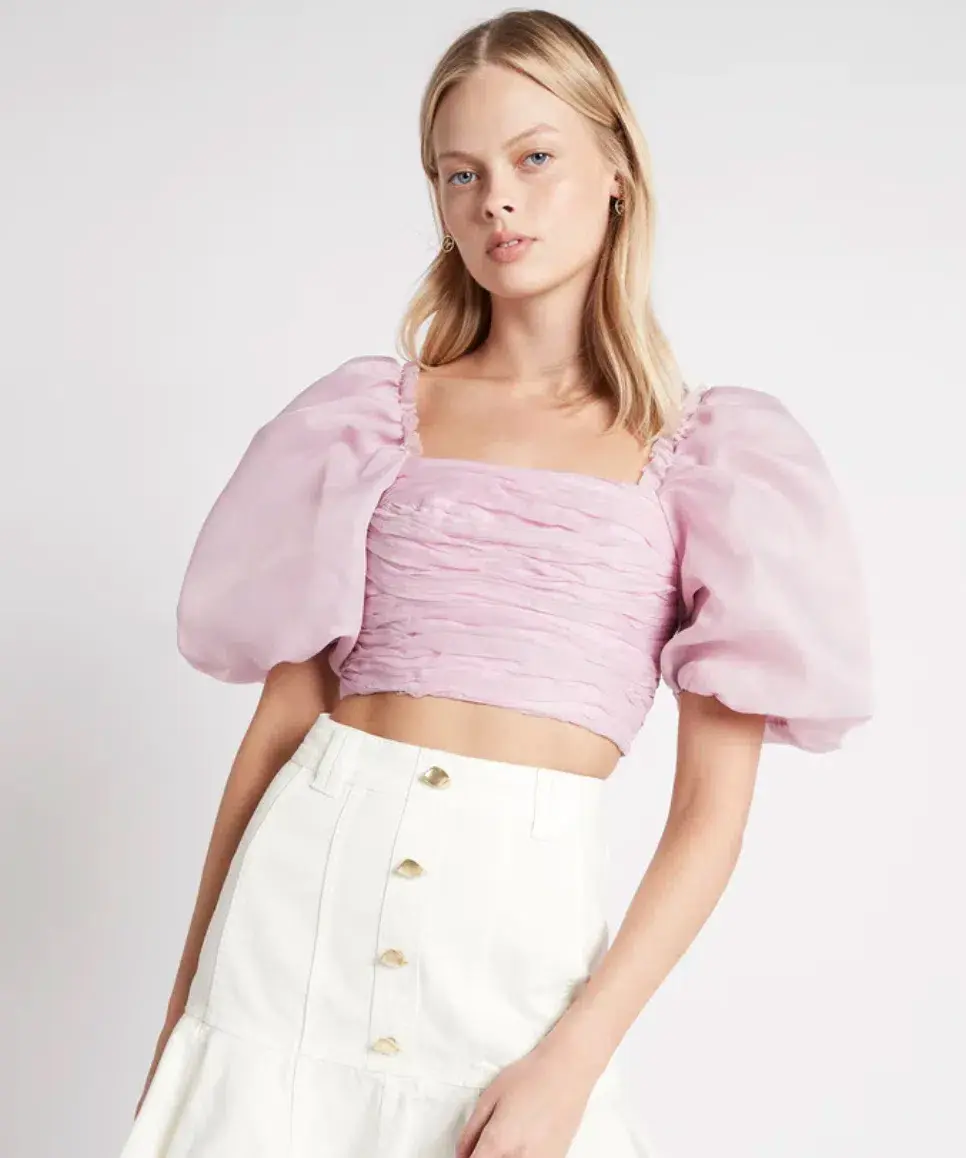 Aje Myriad Puff Sleeve Cropped Top Lilac Size 8 / S - Image 2