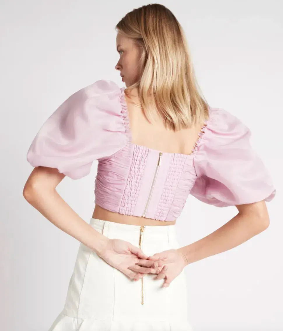 Aje Myriad Puff Sleeve Cropped Top Lilac Size 8 / S - Image 3