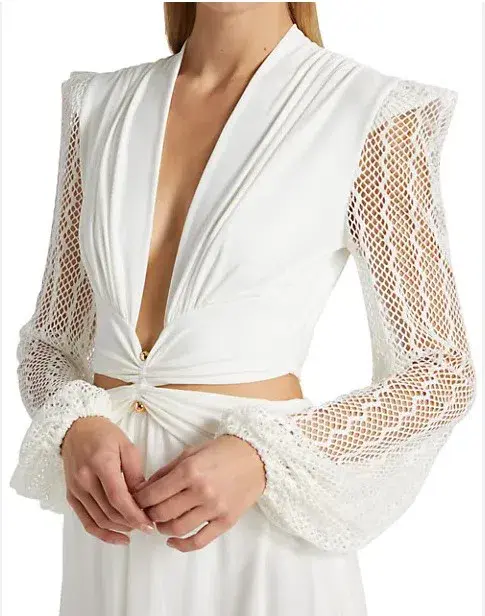 PatBO Plunge Lace Sleeve Maxi Dress White Size M / Au 10 - Image 4