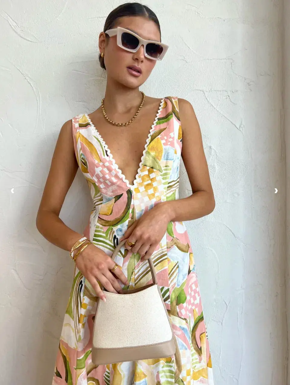 By Nicola Wavy Maxi Dress In Swirl Check Yellow Size AU 12 - Image 6