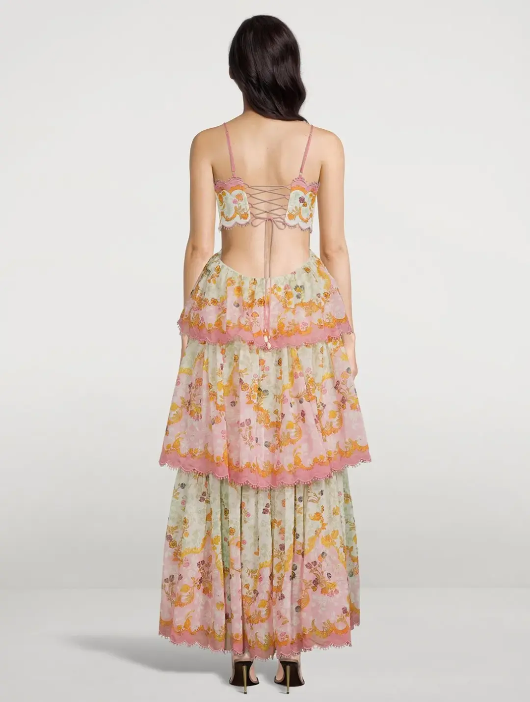 Zimmermann Laurel Frill Midi Dress Floral Pink Size 2 / AU 12 for rent on The Volte - main image