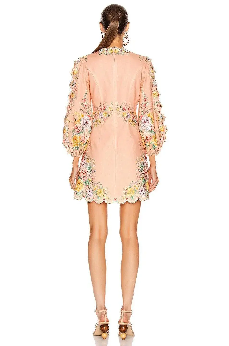 Zimmermann The Zinnia Scallop Mini Dress in Coral Floral Peach Size AU 8 - Image 2