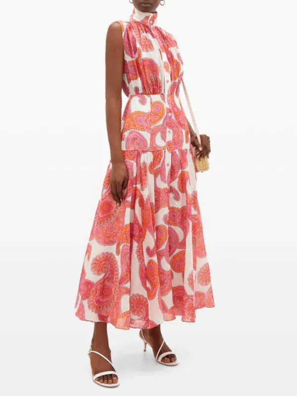 Zimmermann Peggy Paisley Sleeveless Shirt Dress in Magenta Size 2 / AU 12 - Image 3