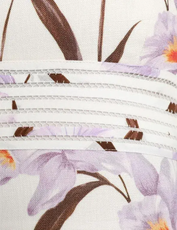 Zimmermann Corsage Linear Orchid Print Ivory Dress White Size 2 / AU 12 - Image 2