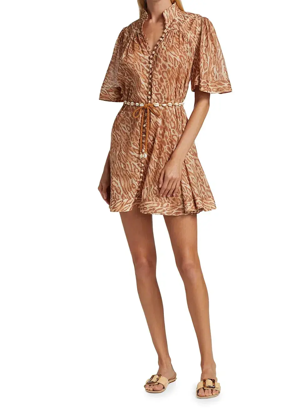 Zimmermann Tropicana Flutter Sleeve Mini Dress Brown Size 1 / AU 10 - Image 1