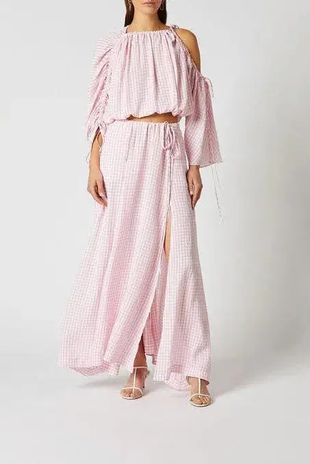Scanlan Theodore Gingham Drawcord Top and Skirt Set Pink Size AU 8 - Image 2