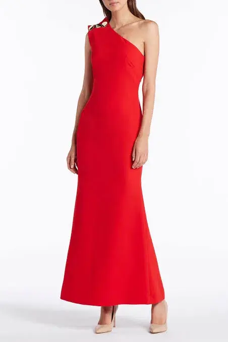 Carla Zampatti Diana Asymmetric Gown Red Size 10 - Image 1