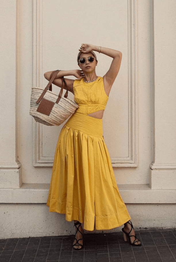 Aje Cascade Cut Out Dress Yellow Size 8 - Image 1