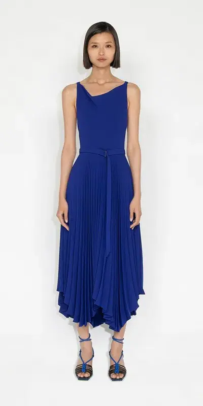 Cue Cobalt Pleated Midi Dress Blue Size 8 - Image 1