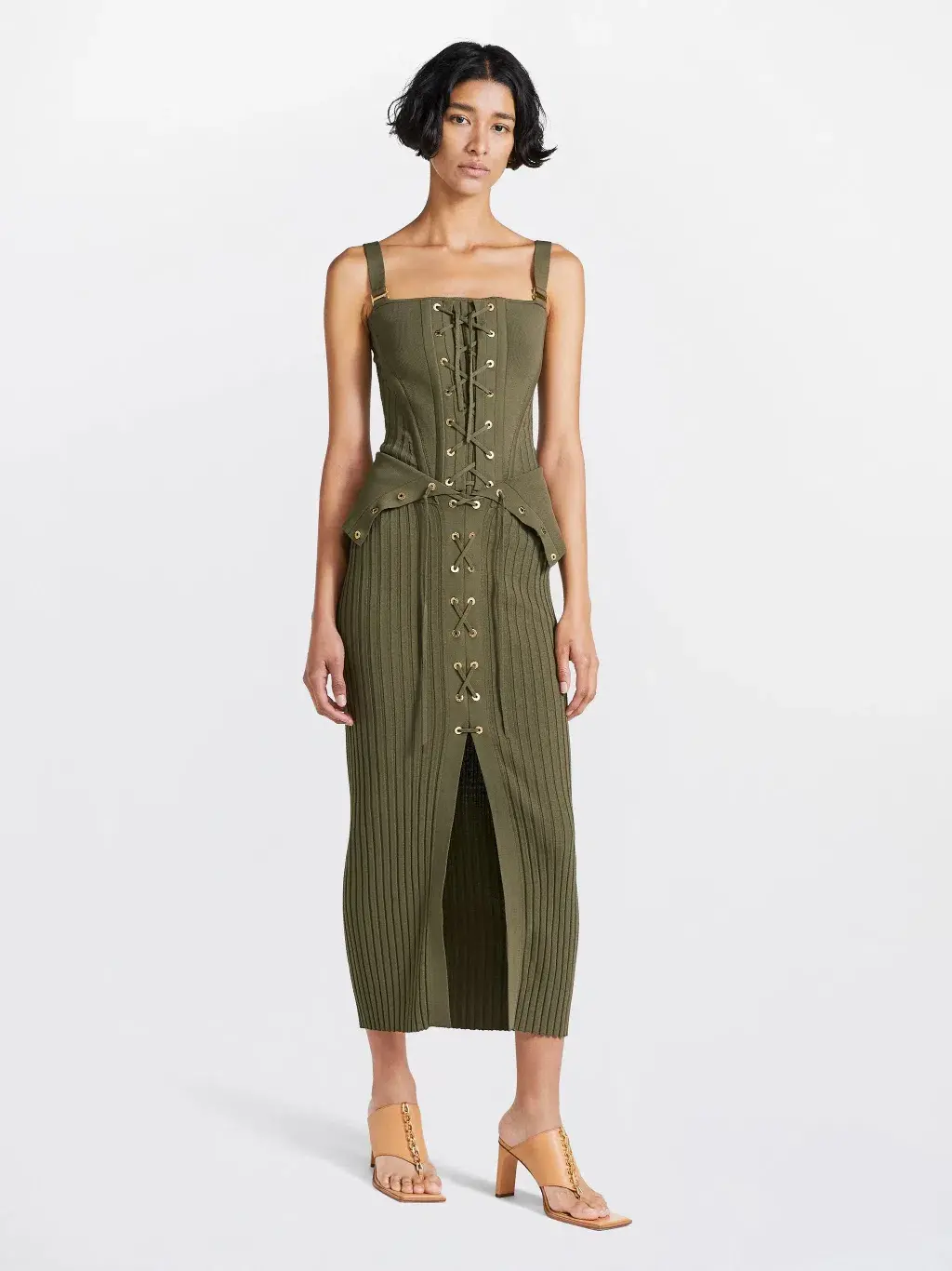 Dion Lee Laced Corset Bodice & Lace Up Eyelet Skirt Set in Moss Size M / Au 10 - Image 1