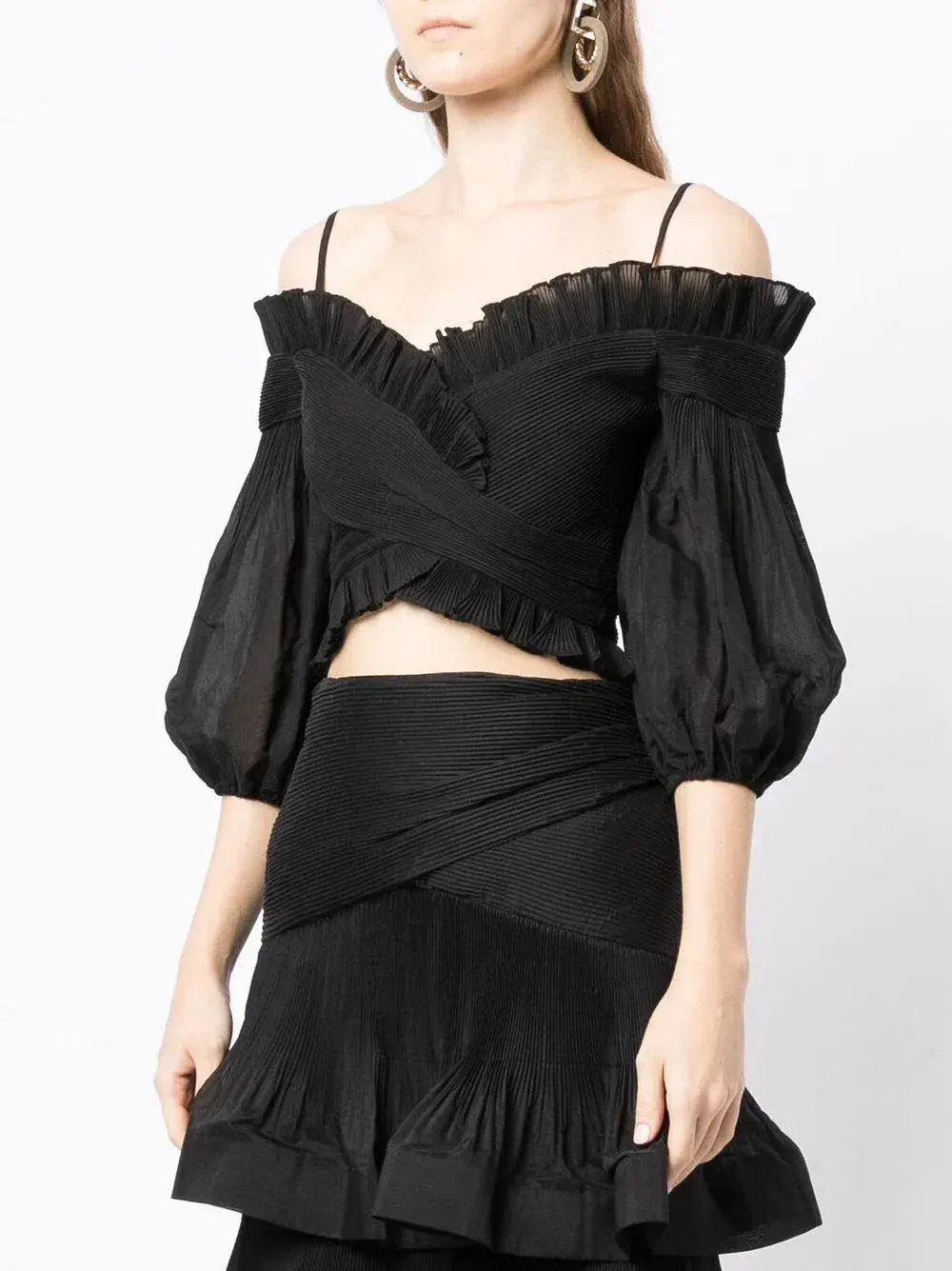 Zimmermann The Pleated Off Shoulder Top and Skirt Set Black Size 12 - Image 2