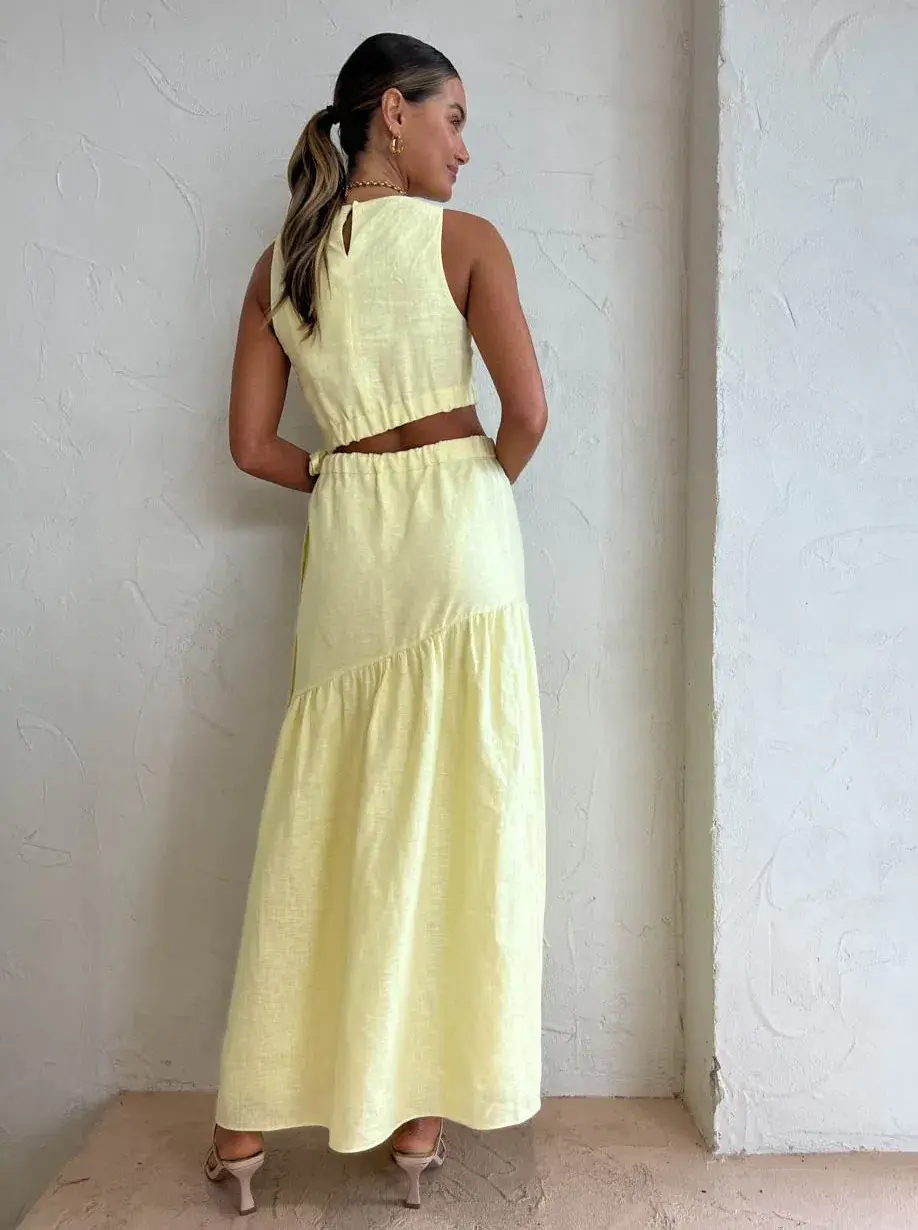 Sir the Label Francesca Asymmetrical Cut Out Dress in Butter Yellow Size 2/AU 10 - Image 6