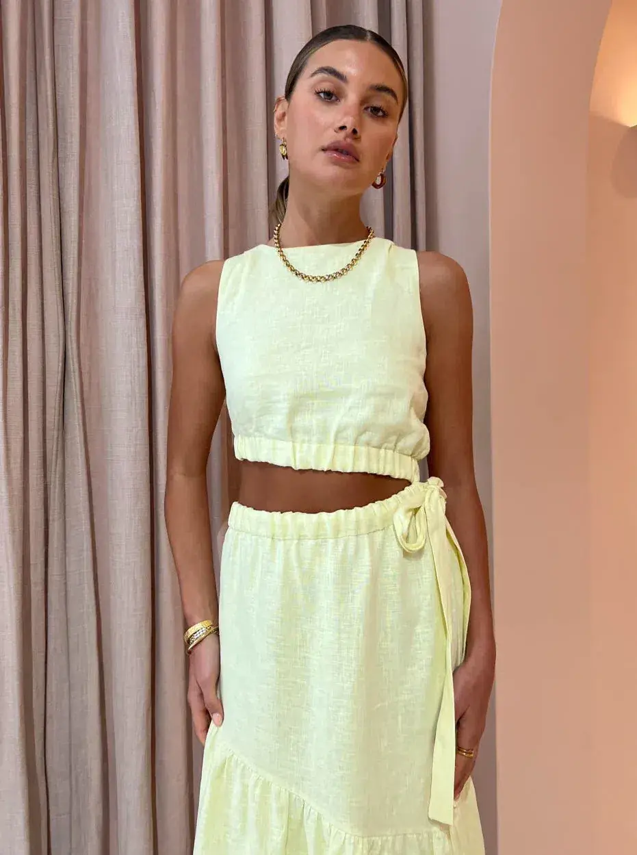 Sir the Label Francesca Asymmetrical Cut Out Dress in Butter Yellow Size 2/AU 10 - Image 3