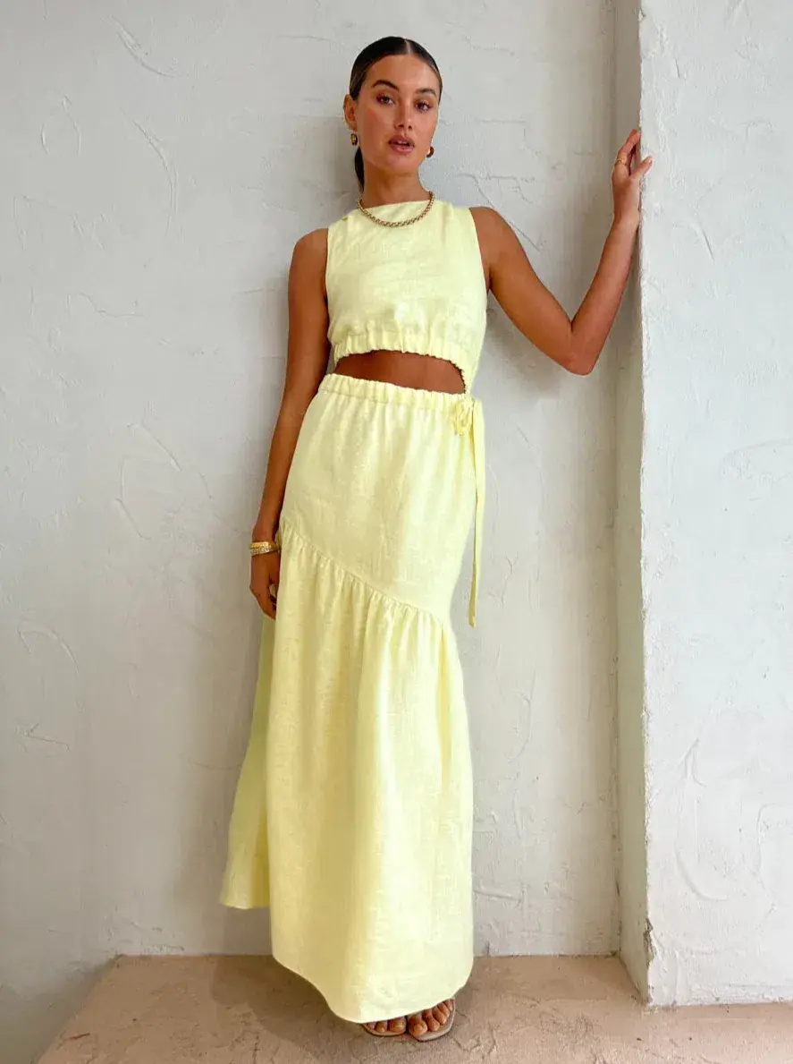 Sir the Label Francesca Asymmetrical Cut Out Dress in Butter Yellow Size 2/AU 10 - Image 5