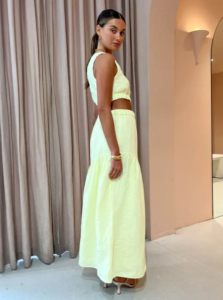 Sir the Label Francesca Asymmetrical Cut Out Dress in Butter Yellow Size 2/AU 10 - Image 4
