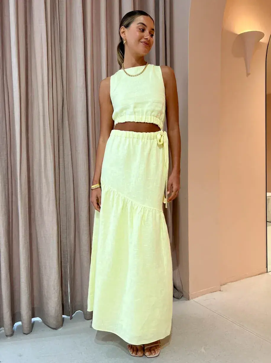 Sir the Label Francesca Asymmetrical Cut Out Dress in Butter Yellow Size 2/AU 10 - Image 1