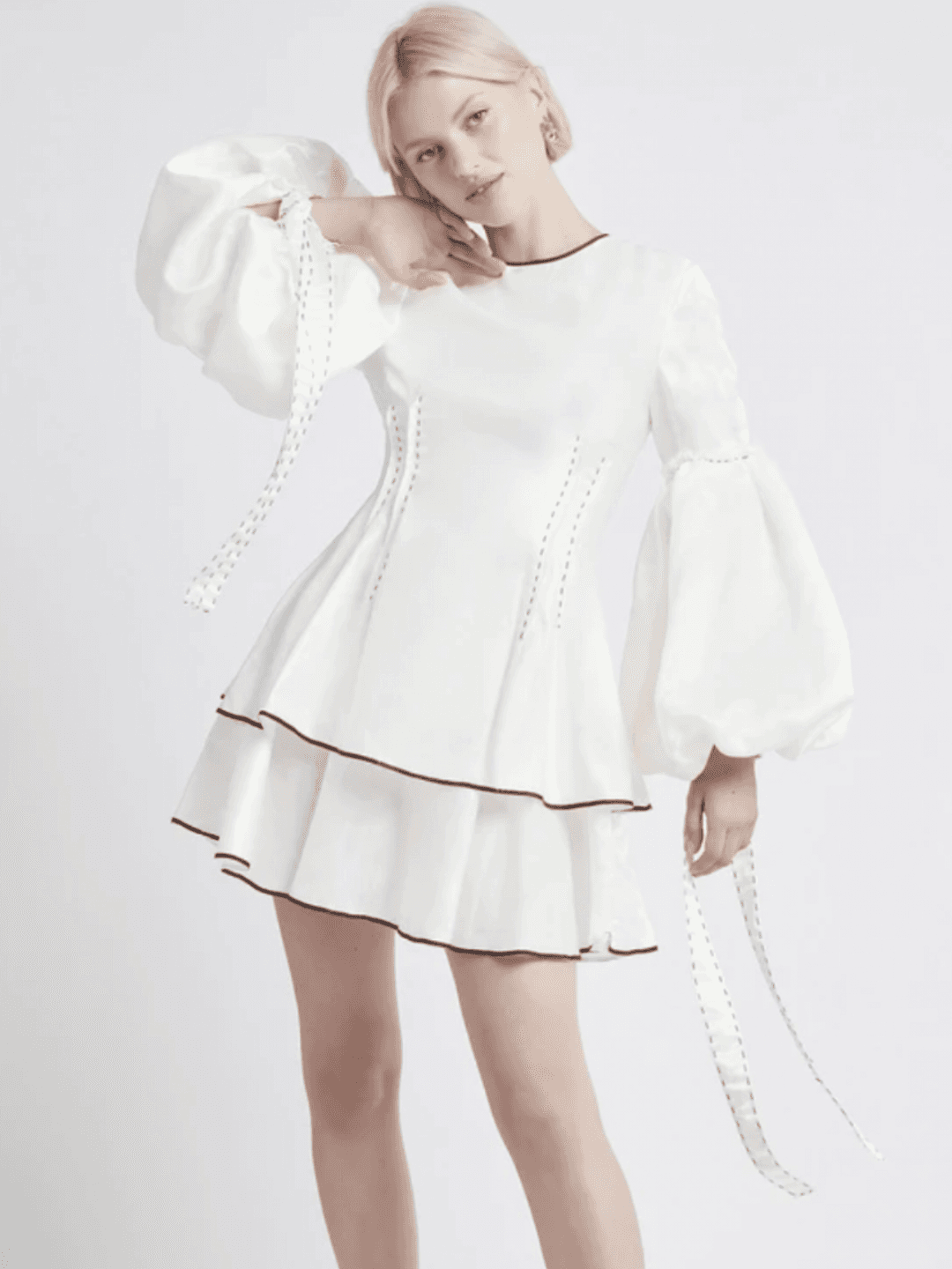 Aje Gracious Tiered Mini Dress White Size 10 for rent on The Volte - main image