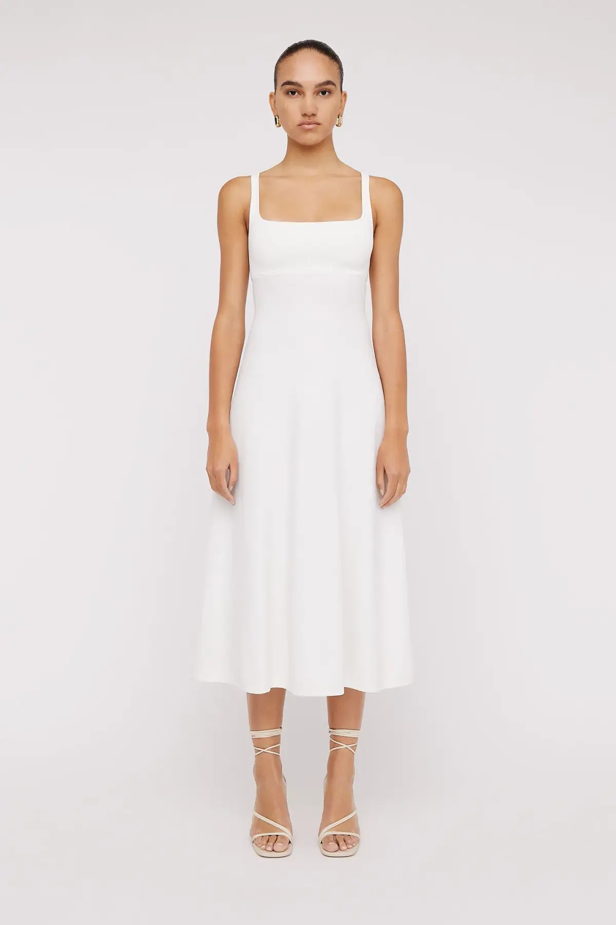 Scanlan Theodore Crepe Knit Square Neck Dress White Size S/Au 8 - Image 1