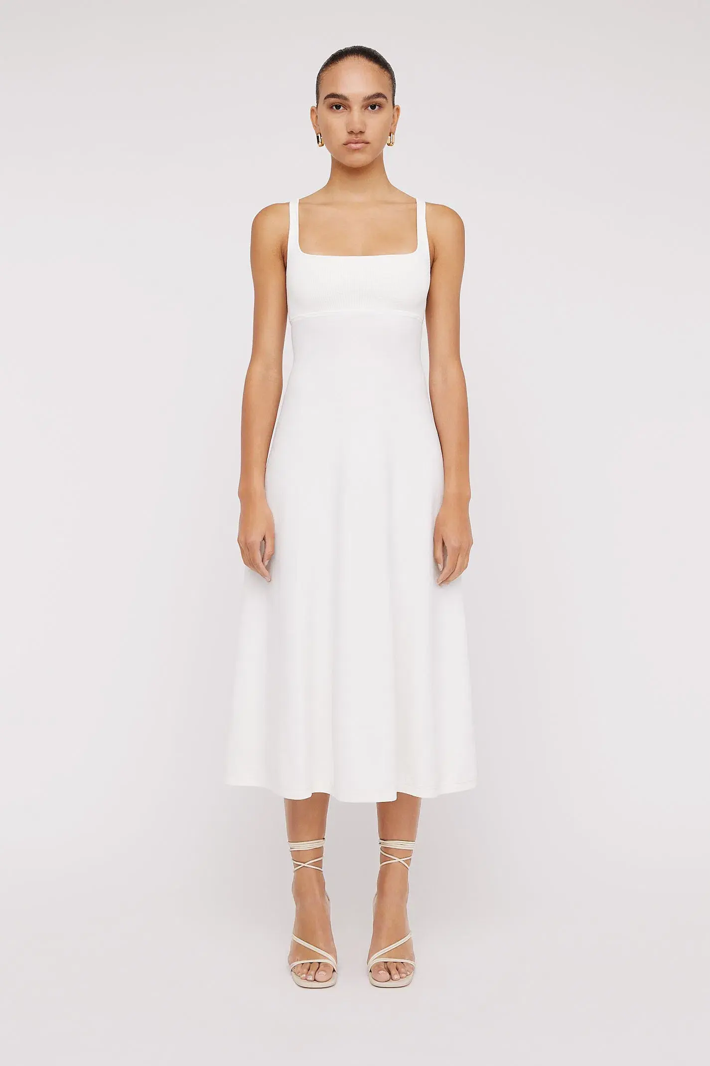Scanlan Theodore Crepe Knit Square Neck Dress White Size S/Au 8 - Image 1