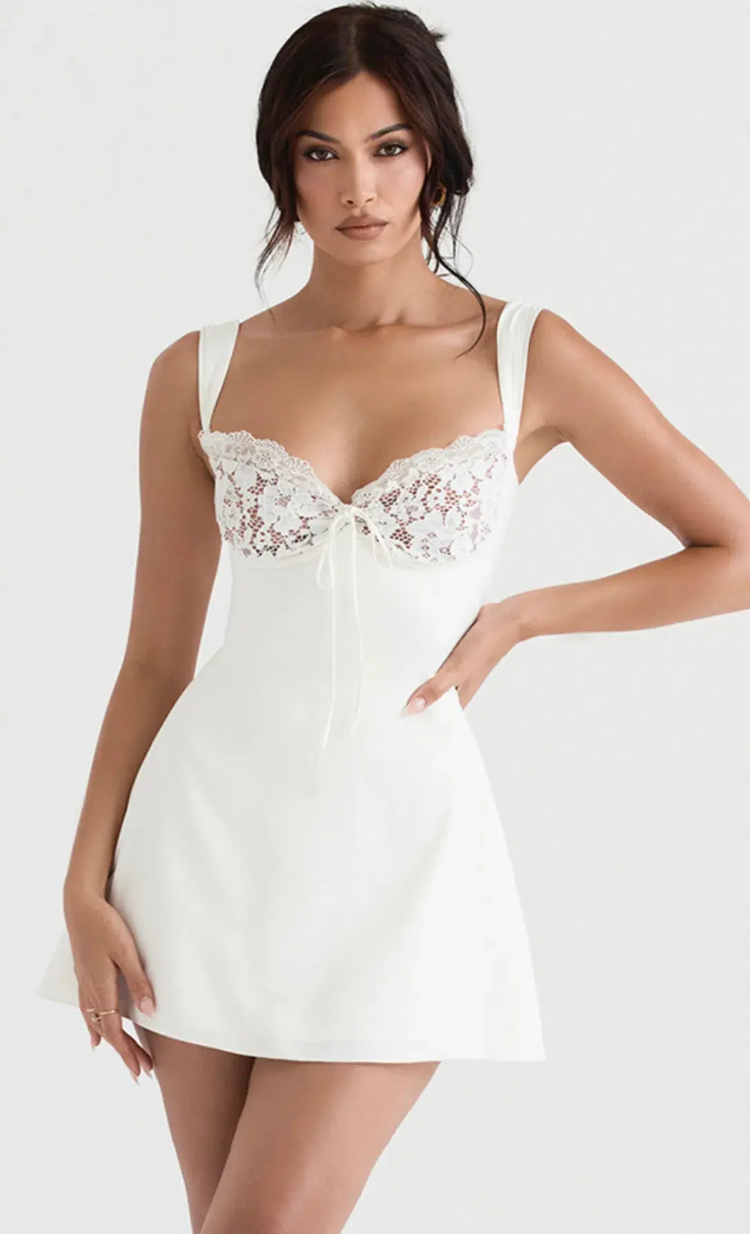 House of CB Adriana Satin and Lace Mini Dress Ivory Size 6 - Image 5
