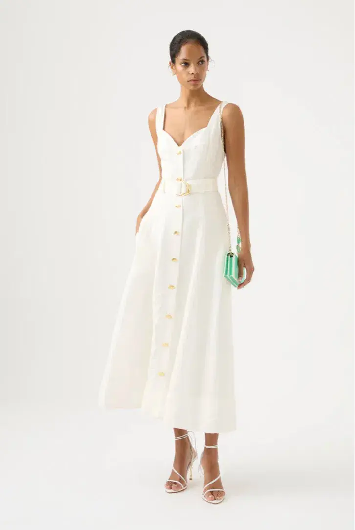 Aje Clay Belted Midi Dress Ivory Size 6 / XS - Image 1