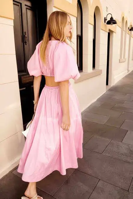 Aje Capucine Puff Sleeve Midi Dress Pink Size L / AU 12  - Image 2