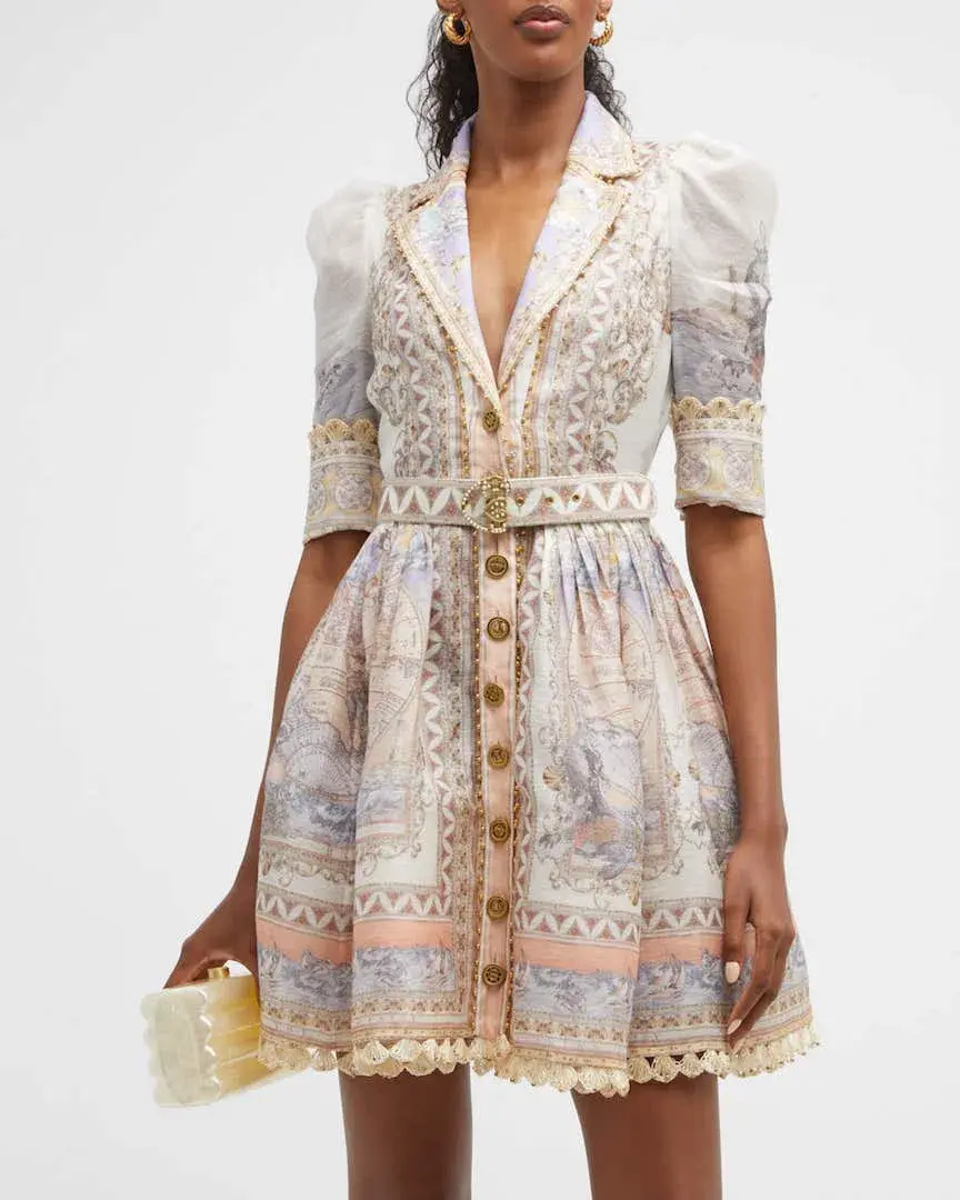Zimmermann High Tide Mini Shirt Dress Odyssey Print Size 1 / Au 10 for rent on The Volte - main image