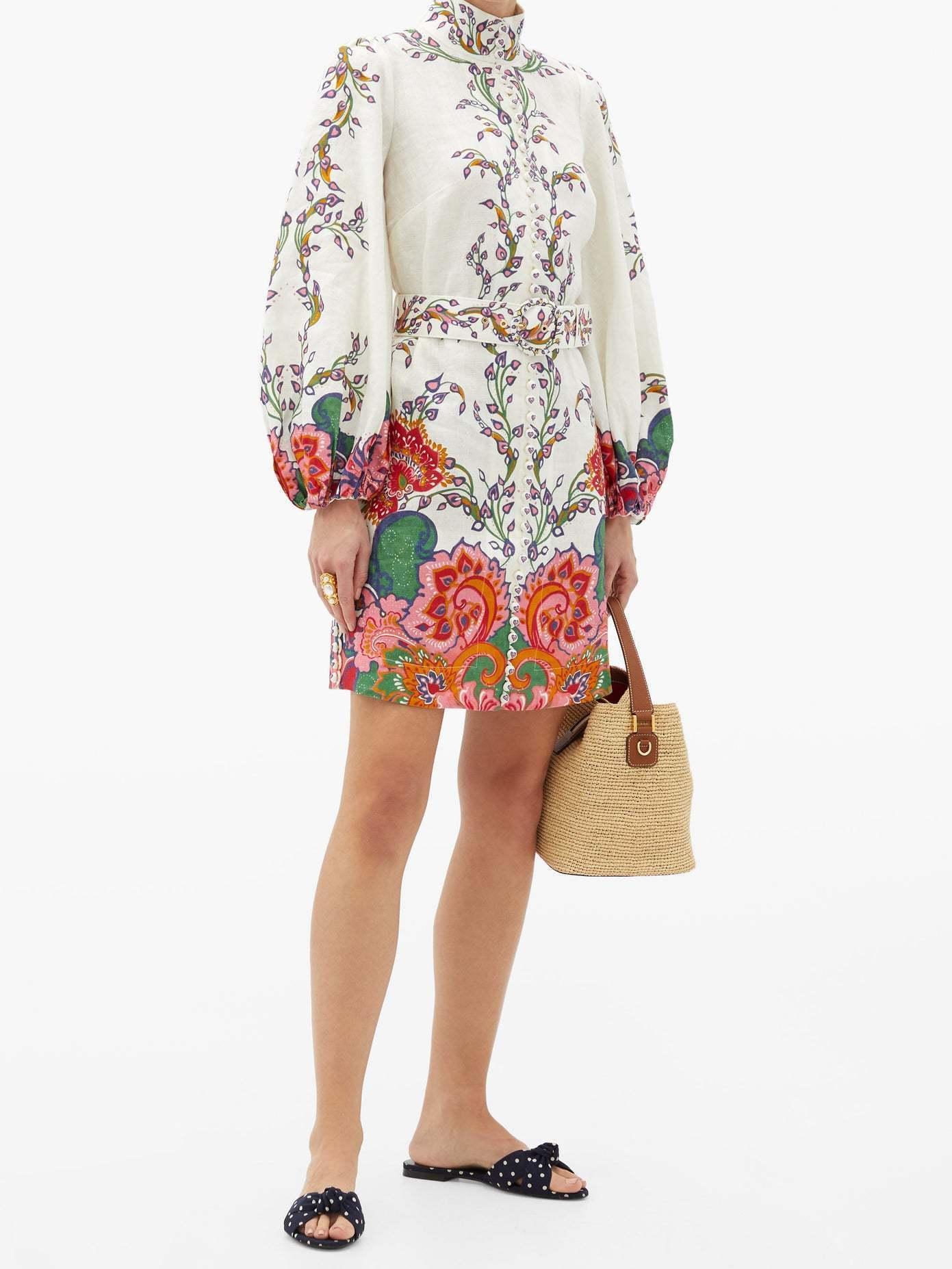 Zimmermann Lovestruck Buttoned Tunic Mini Dress Natural Paisley Floral Size 0 / AU 8 - Image 2