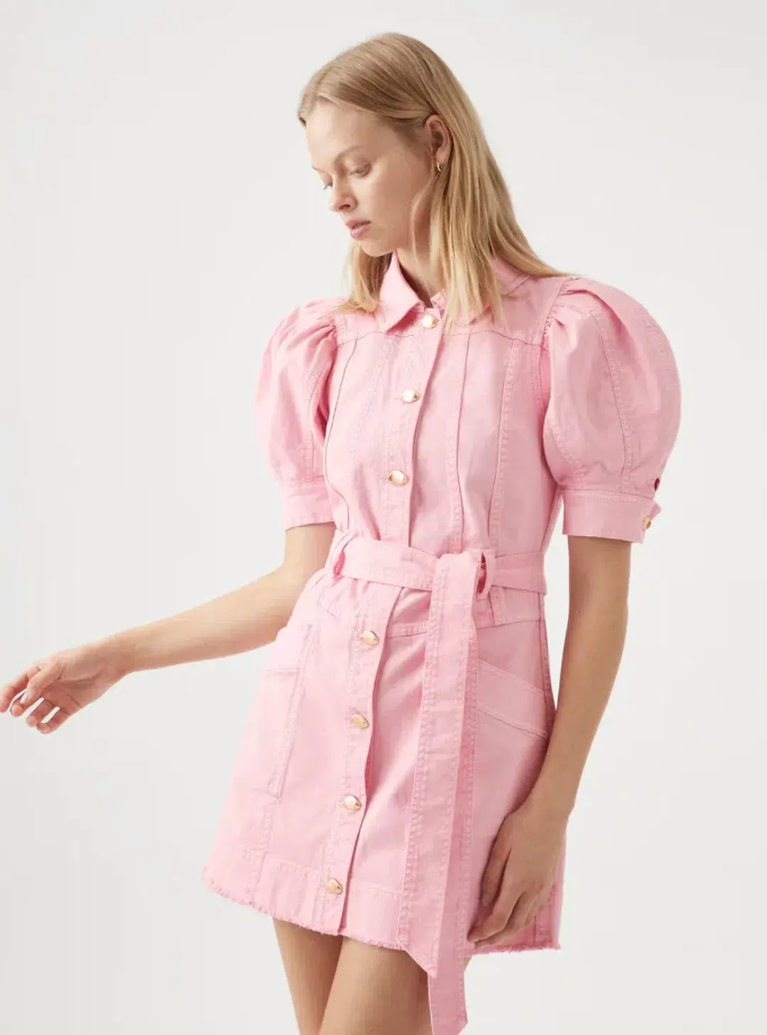 Aje Flora Denim Puff Sleeve Dress Bon Bon Pink Size AU 12  - Image 2