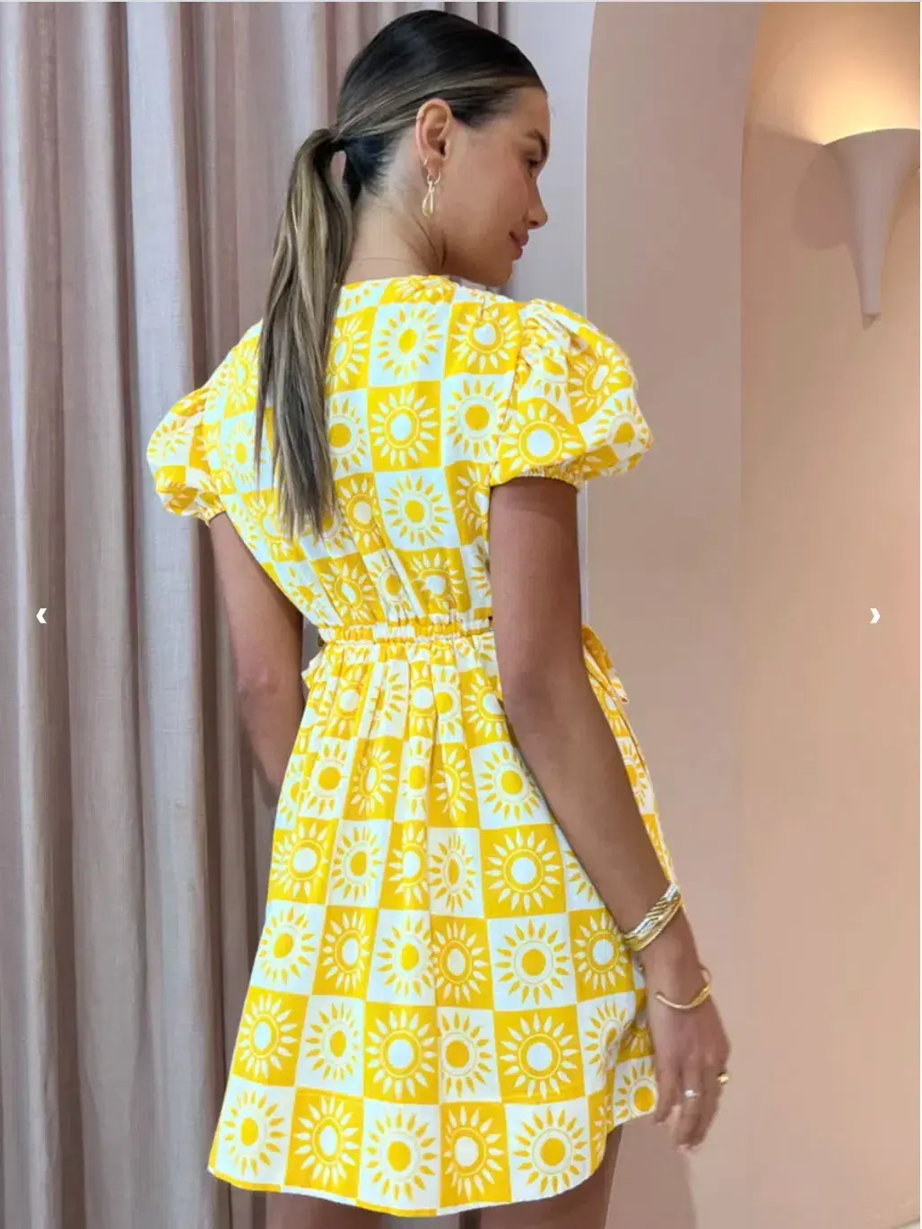 By Nicola Ahoy Plunge Neck Mini Dress Yellow Size AU 8 for rent on The Volte - main image