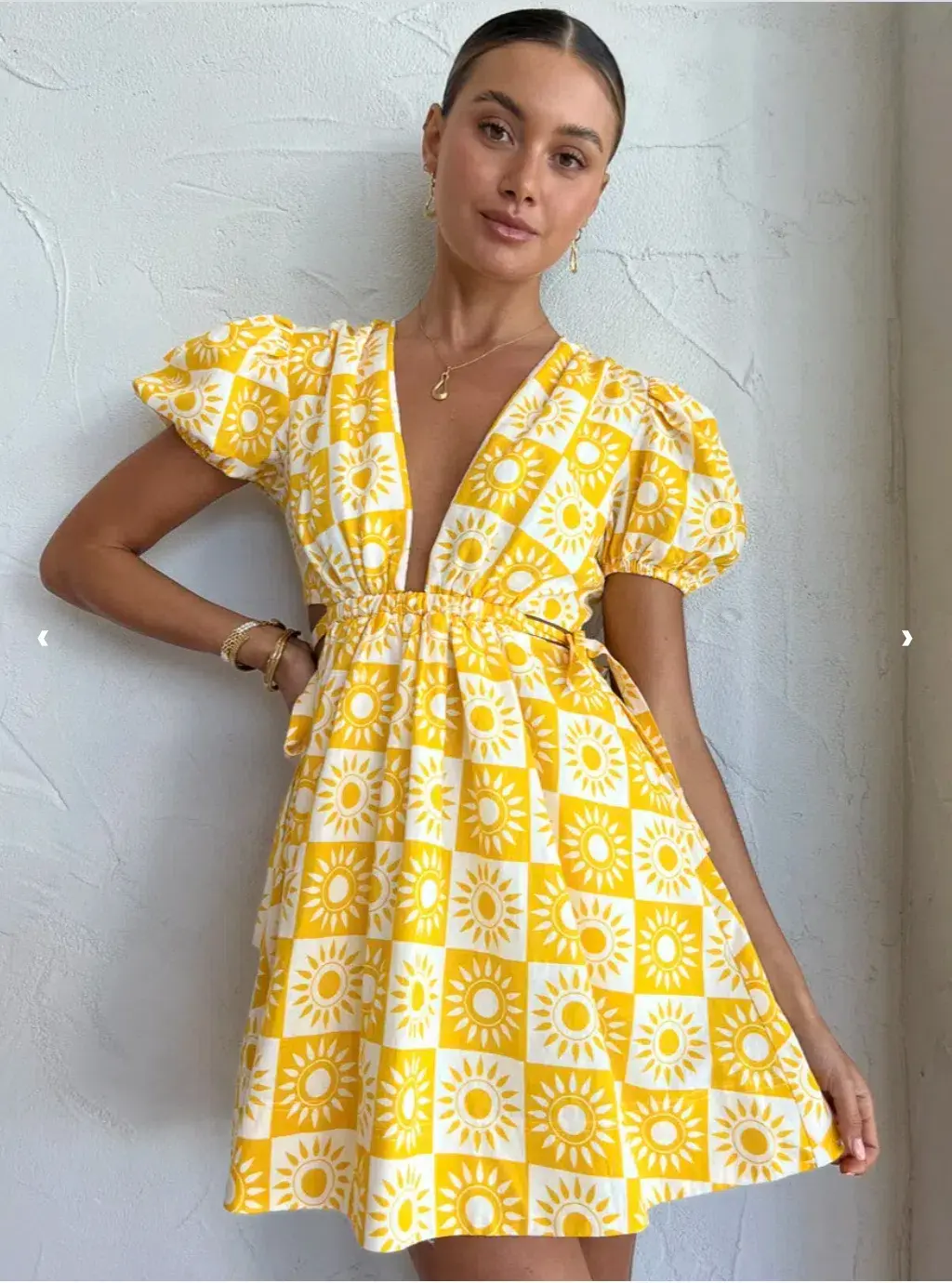 By Nicola Ahoy Plunge Neck Mini Dress Yellow Size AU 8 - Image 1