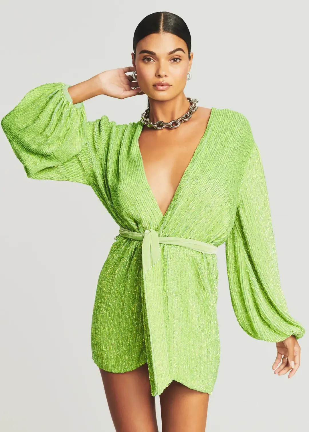 Retrofete Gabrielle Sequin Robe Lime Green Size AU 8 for rent on The Volte - main image
