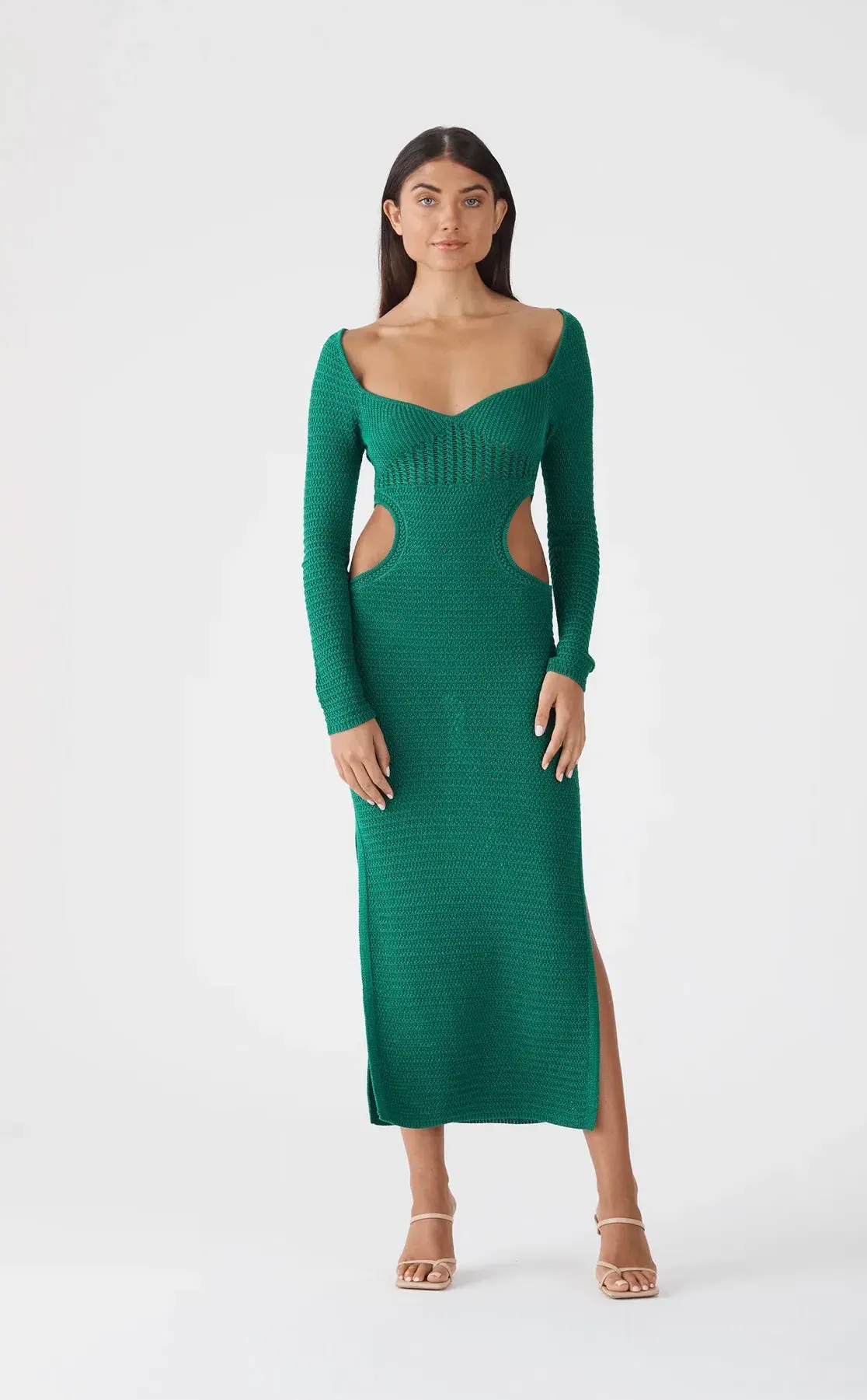 San Sloane Noelle Crochet Knit Midi Dress Green Size AU 6 - Image 2