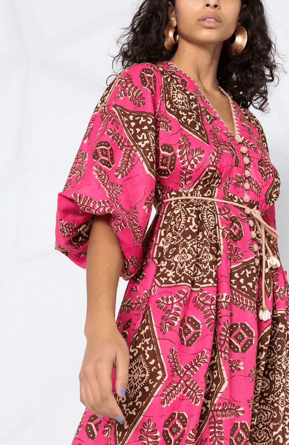 Zimmermann Lulu Plunge Midi Dress Pink Print Size 10 - Image 2