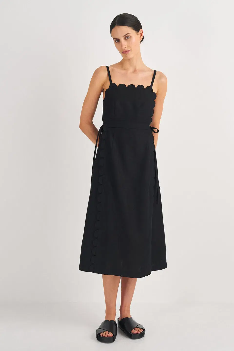 Oroton Linen Apron Dress Black Size AU 10 for rent on The Volte - main image