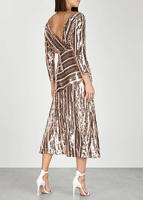 Rixo London Tyra Striped Sequined Crepe Midi Dress Size 8 - Image 3