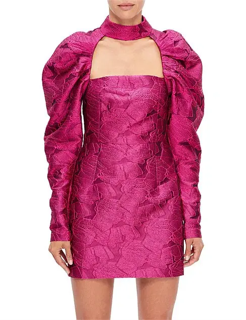 Rotate By Birger Christensen Kaya Puff Sleeve Mini Dress Pink Size AU 6 - Image 1