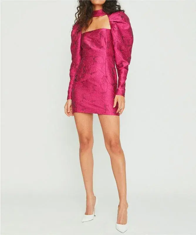 Rotate By Birger Christensen Kaya Puff Sleeve Mini Dress Pink Size AU 6 - Image 4