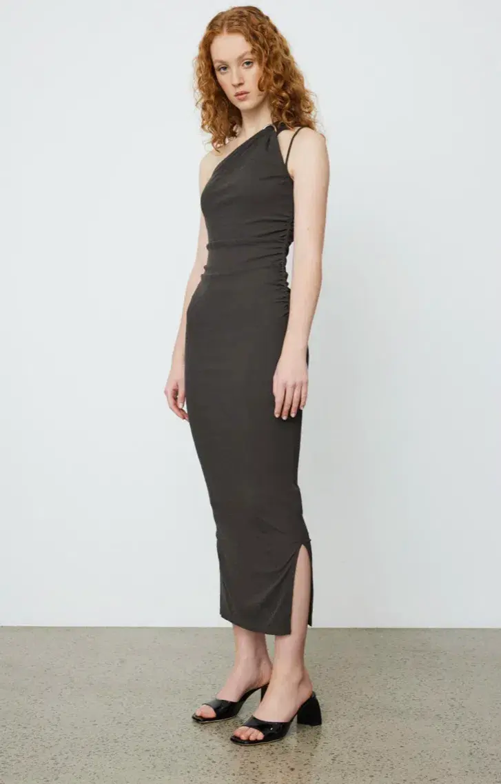 Nanushka Lenna Dress Dark Moss Double Asymmetrical Dress Dark Green Size M/AU 10 - Image 3