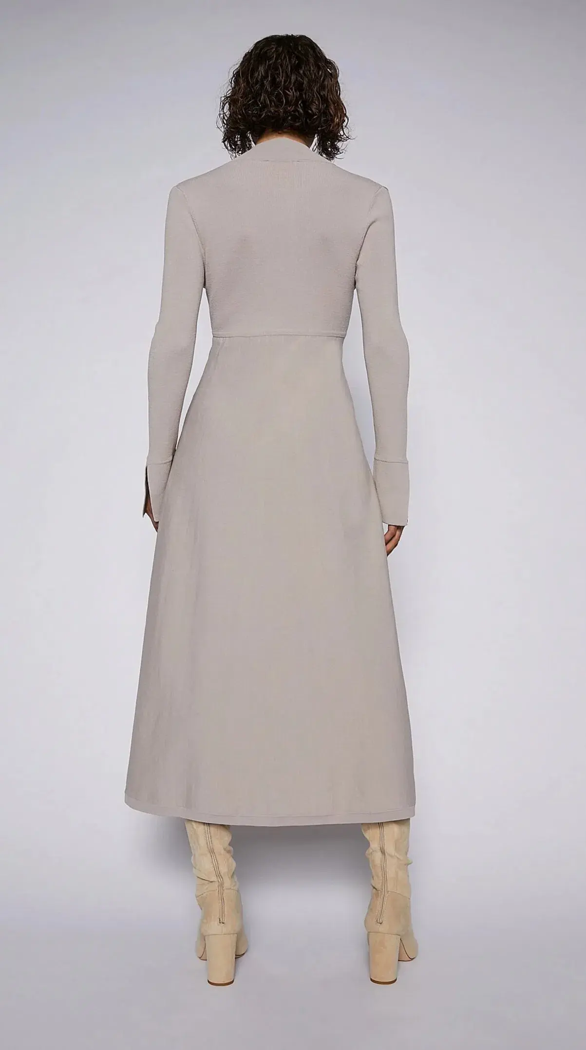 Scanlan Theodore Crepe Knit Button Polo Dress Oyster Grey Size S/ AU 8 - Image 4