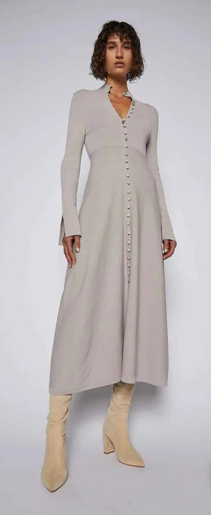 Scanlan Theodore Crepe Knit Button Polo Dress Oyster Grey Size S/ AU 8 - Image 1